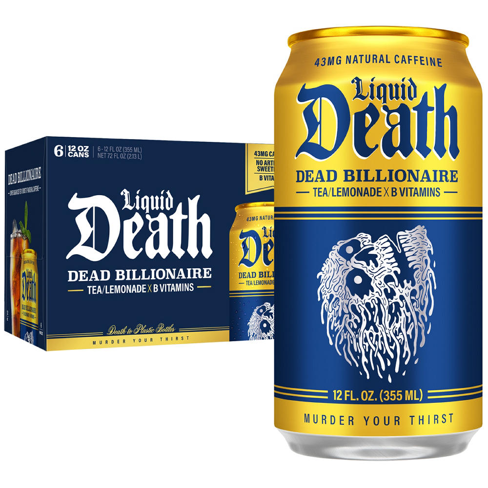 Liquid Death Dead Billionaire Black Tea Lemonade 6 pk Cans, 12 oz