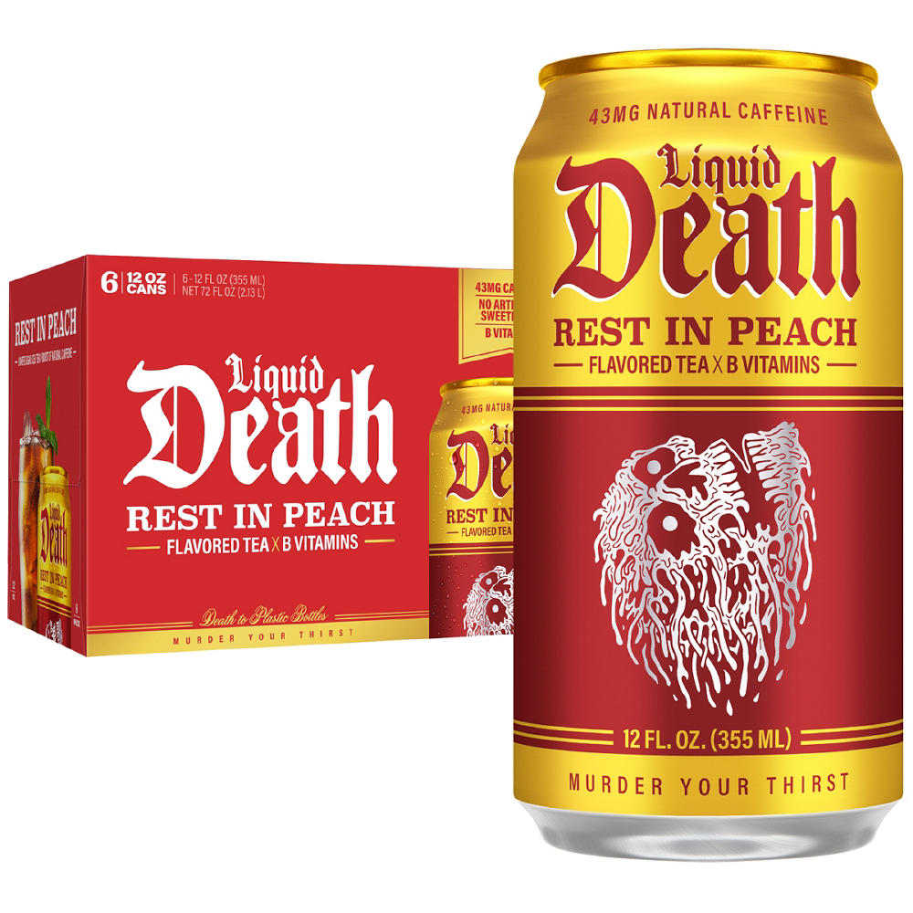 Liquid Death Rest In Peach Flavored Black Tea 6 pk Cans, 12 oz