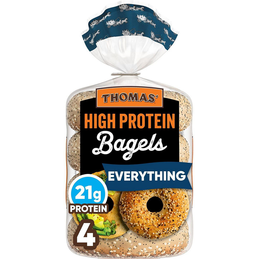 Thomas' High Protein 21g Pre-Sliced Everything Bagels, 4 ct