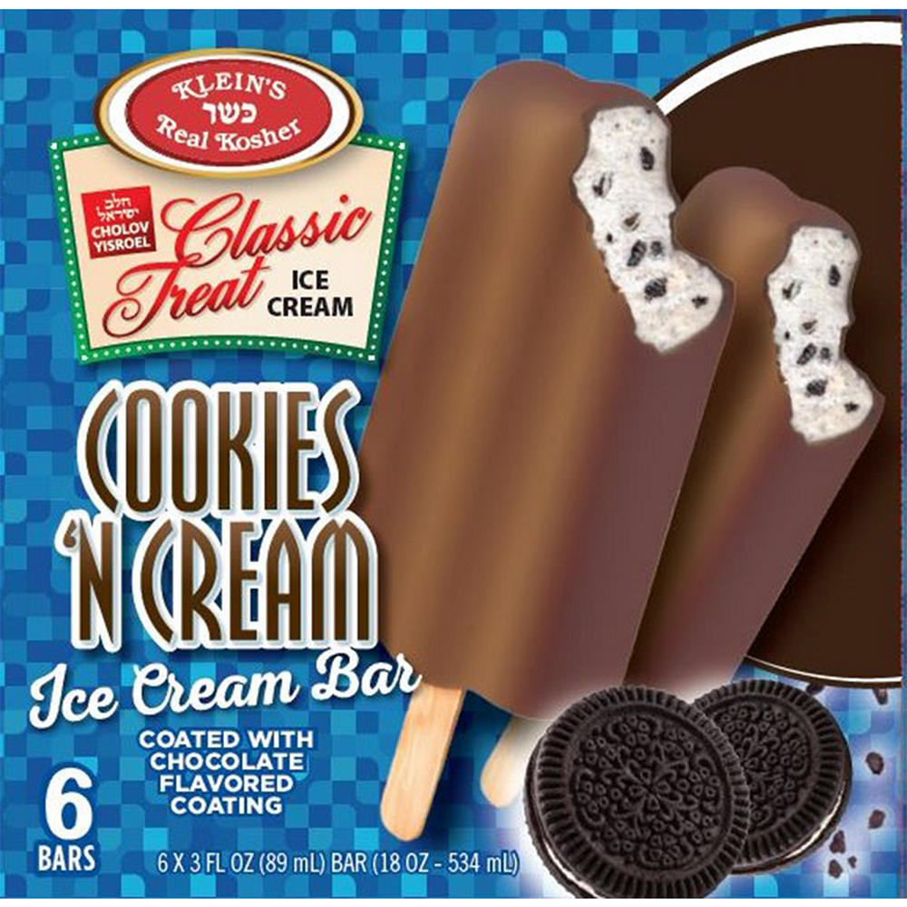 Klein's Kosher Cookies 'N Cream Ice Cream Bars, 6 ct