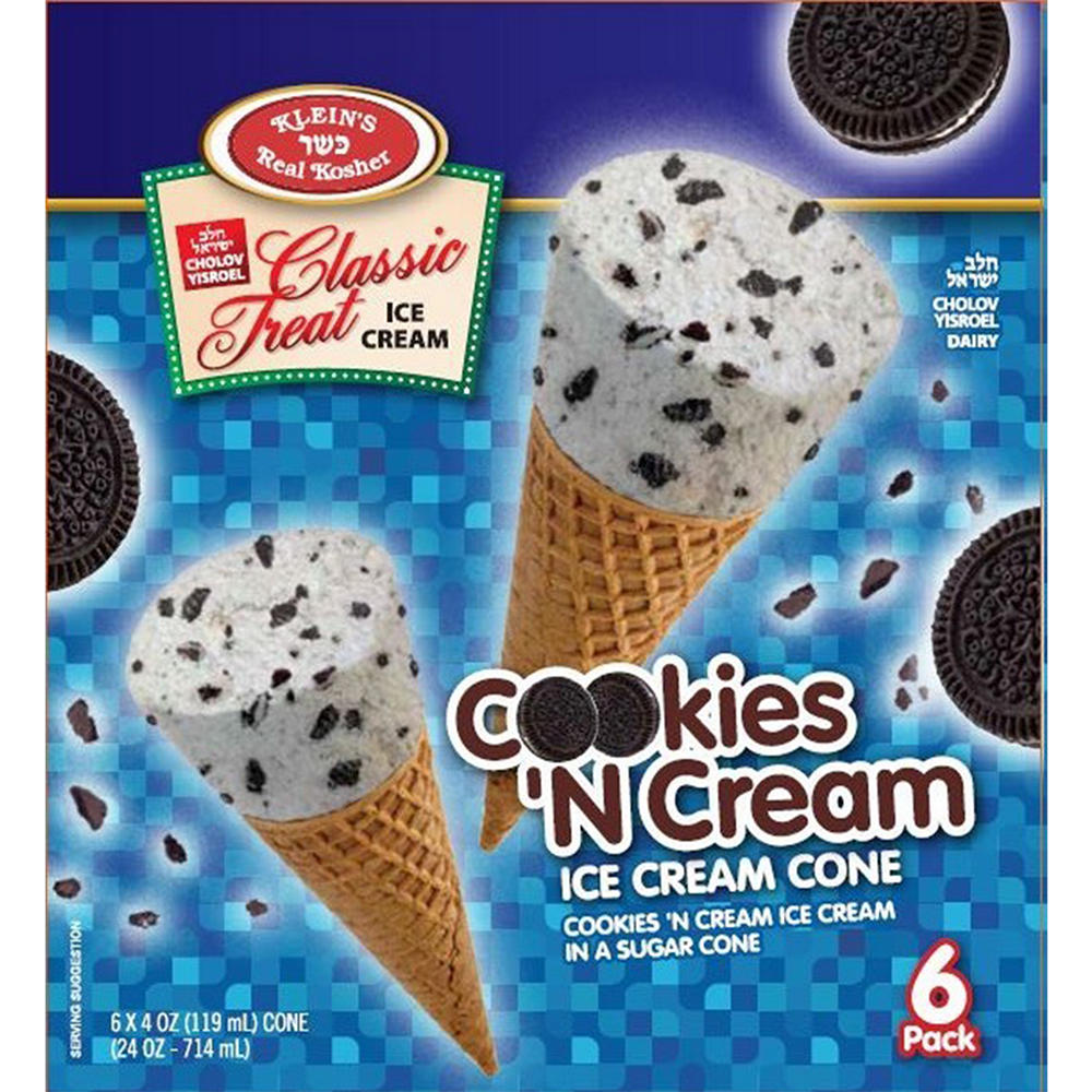 Klein's Kosher Cookies 'N Cream Ice Cream Cones, 6 ct