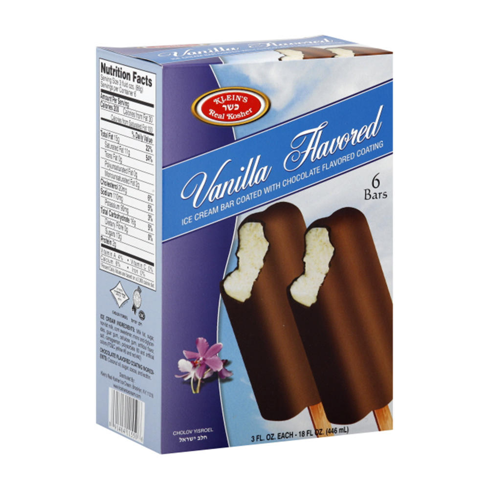 Klein's Kosher Chocolate Coated Vanilla Ice Cream Bars, 6 ct