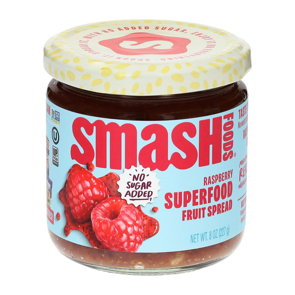 Smash Foods No Sugar Added Raspberry Superfood Fruit Spread, 8 oz