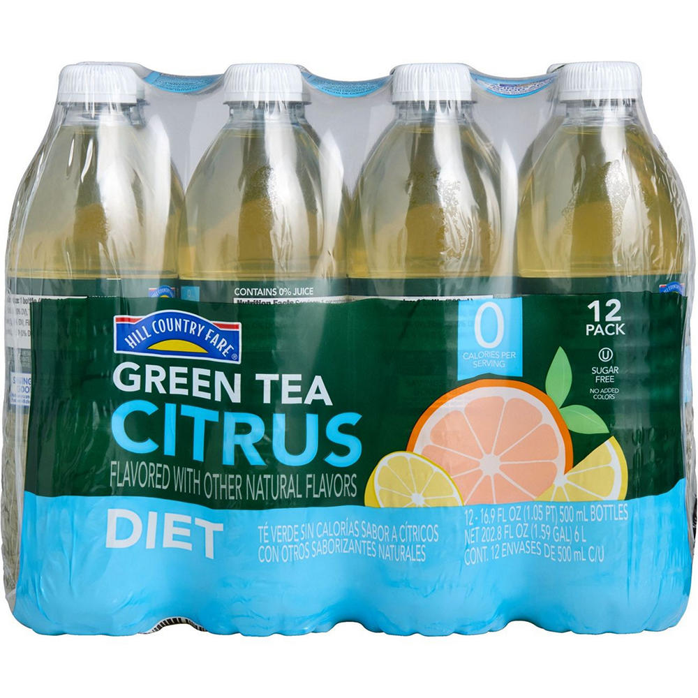 Hill Country Fare Diet Citrus Green Tea 12 pk Bottles, 16.9 oz