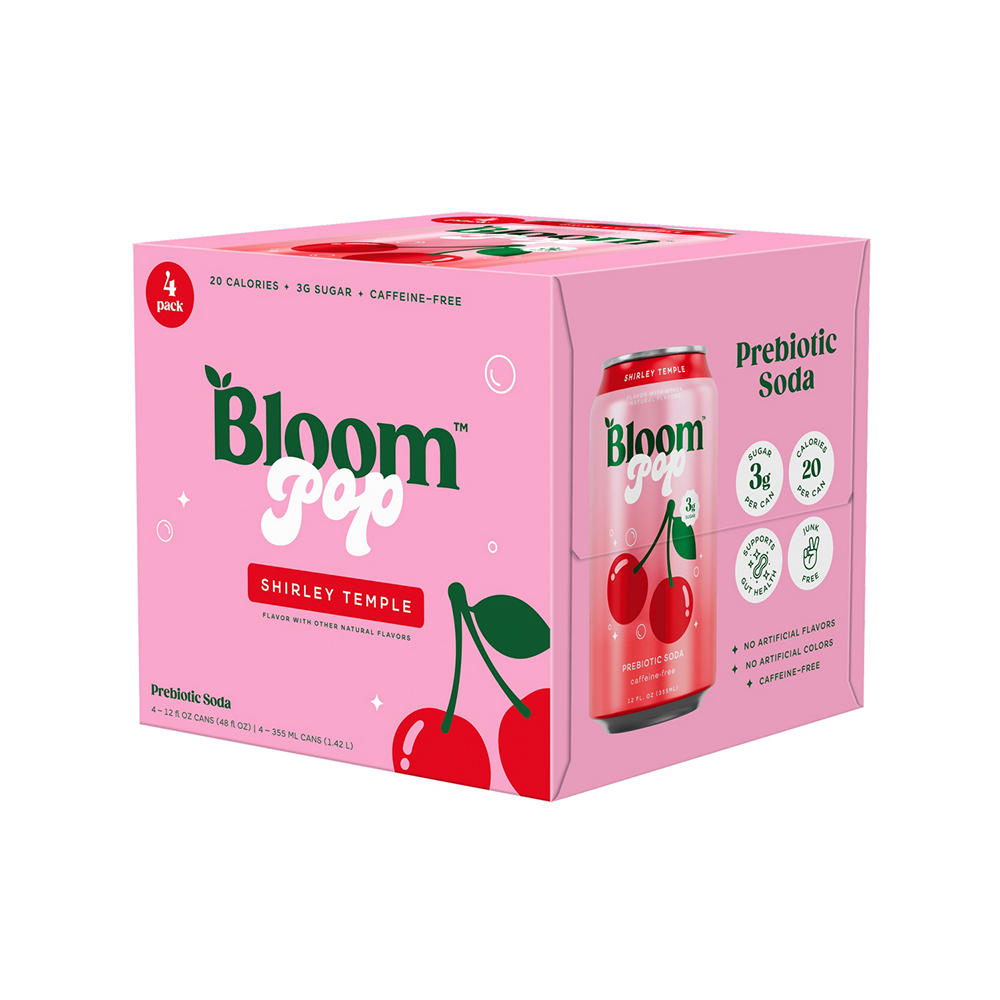 Bloom Pop Prebiotic Soda 4 pk Cans - Shirley Temple, 12 oz