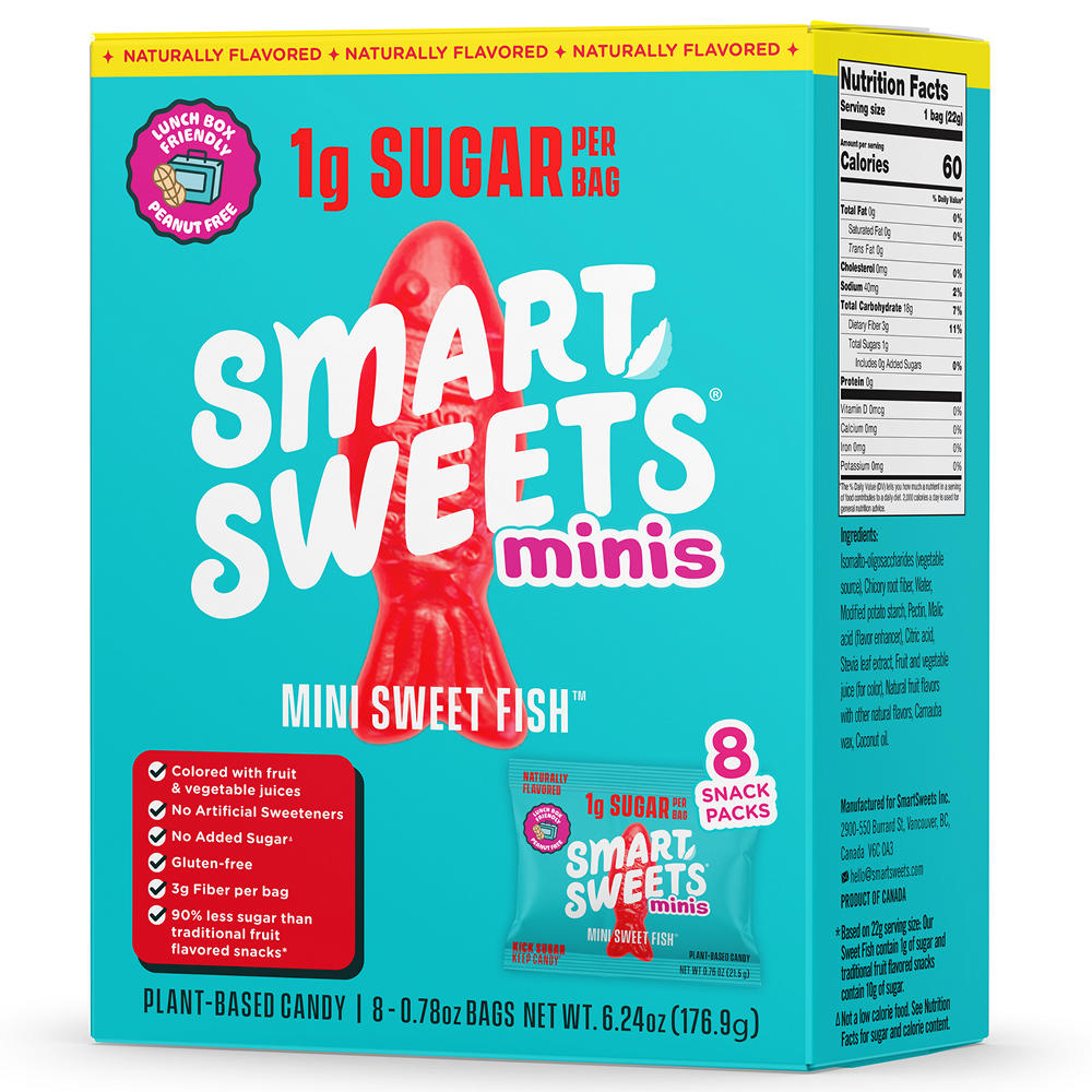 SmartSweets Minis Sweet Fish Snack Packs, 8 ct