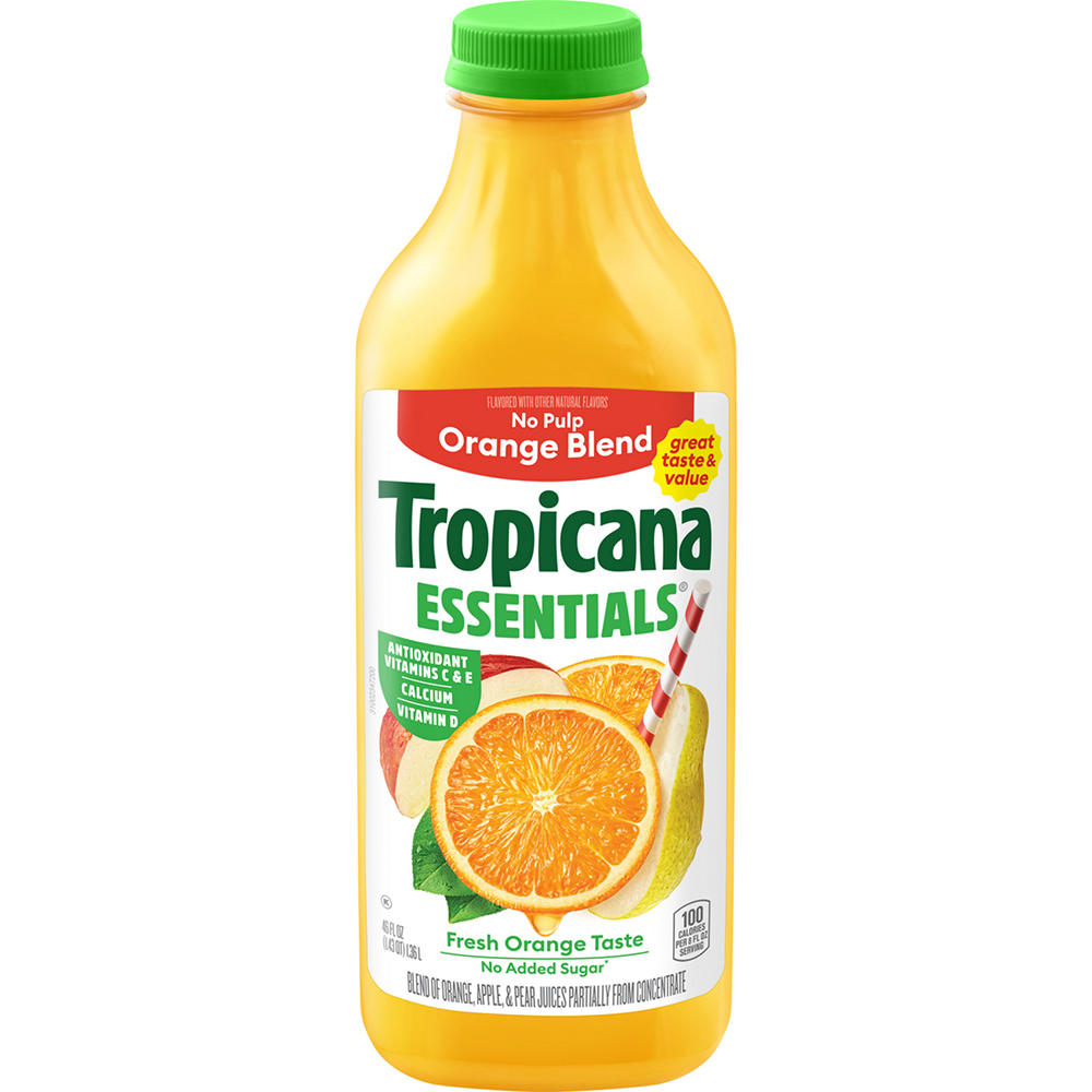 Tropicana Essentials No Added Sugar No Pulp Orange Blend, 46 oz