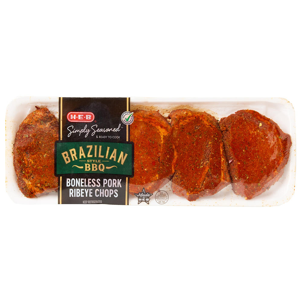 H-E-B Simply Seasoned Boneless Pork Ribeye Chops - Brazilian Style BBQ, Avg. 1.9 lbs
