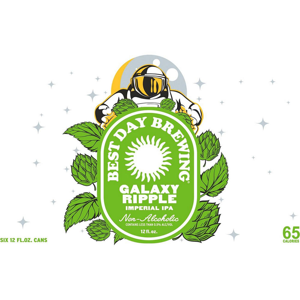 Best Day Brewing Galaxy Ripple Non Alcoholic Imperial IPA 6 pk Cans, 12 oz