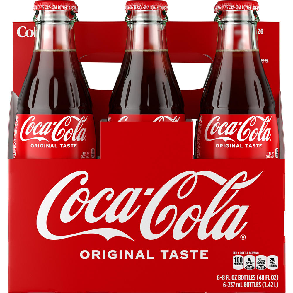 Coca-Cola Cane Sugar Soda Soft Drink 6 pk Glass Bottles, 8 oz