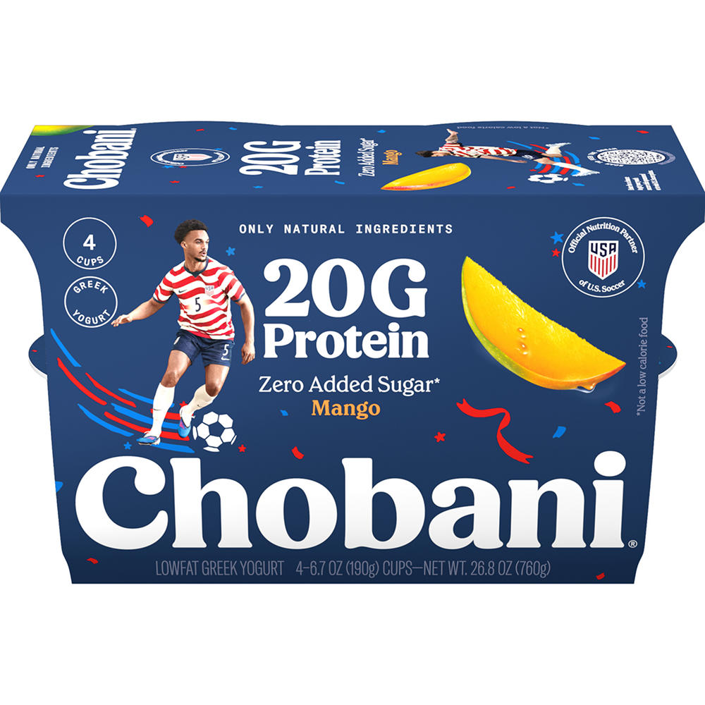 Chobani 20G Protein Mango Low Fat Greek Yogurt, 4 ct
