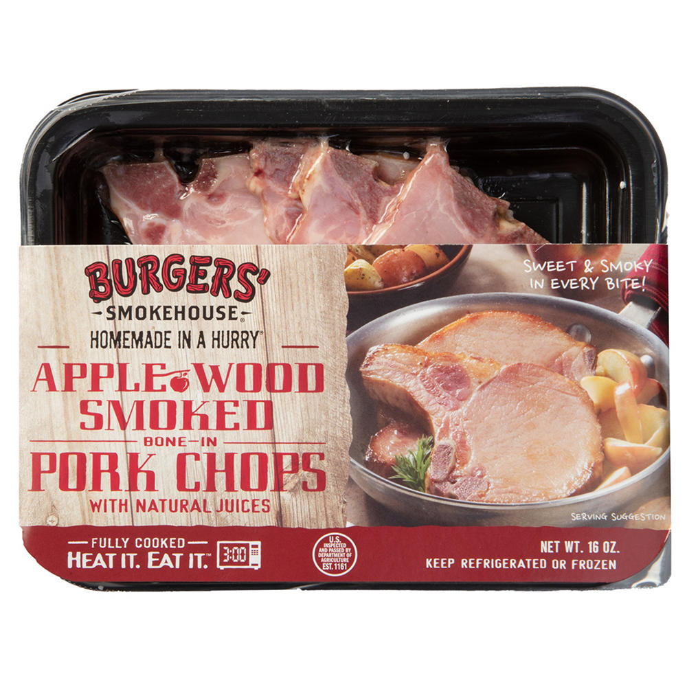 Burgers' Smokehouse Fully Cooked Bone-In Applewood Smoked Pork Chops, 16 oz