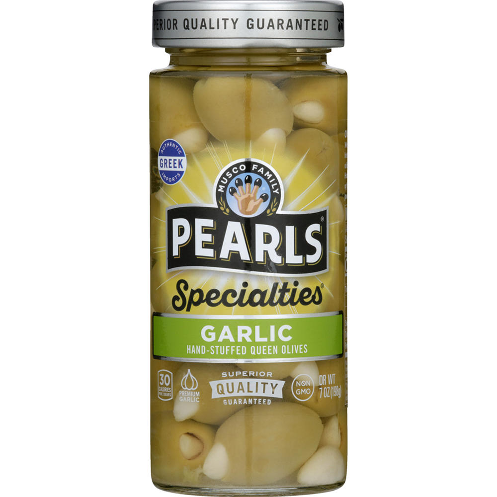 Musco Family Olive Co. Pearls Specialties Garlic Hand-Stuffed Queen Olives, 7 oz