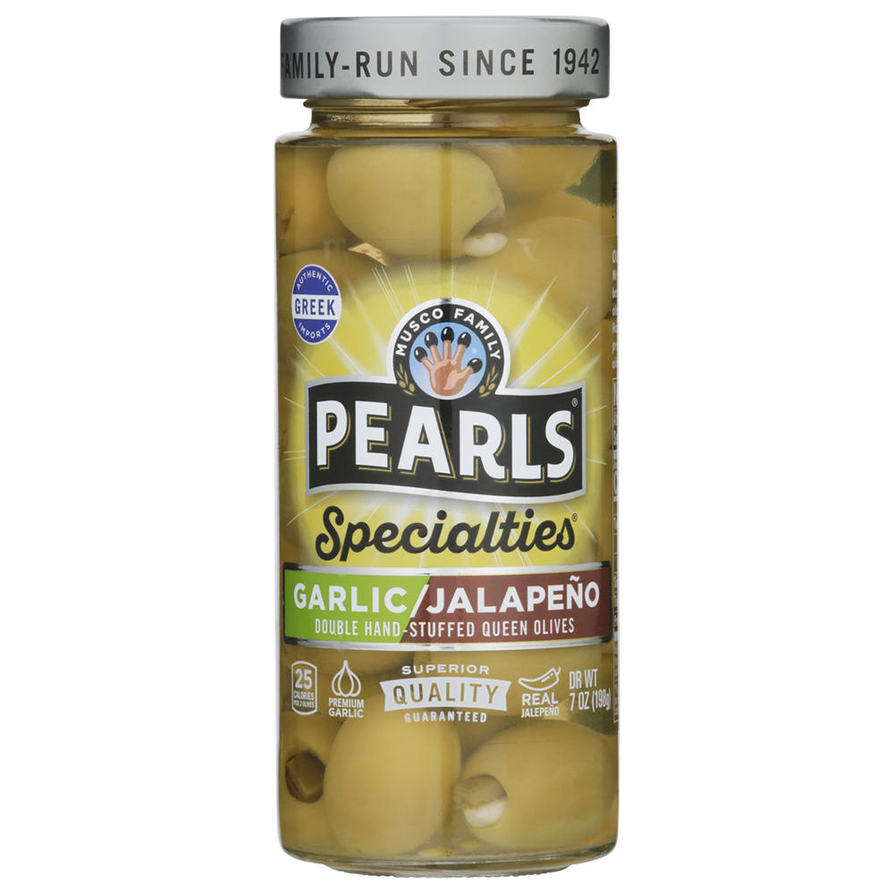 Musco Family Olive Co. Pearls Specialties Garlic Jalapeno Double Stuffed Queen Olives, 7 oz