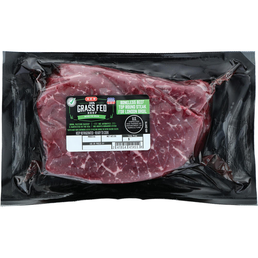 H-E-B Grass Fed Boneless Beef - Top Round Steak , Avg. 1.0 lb
