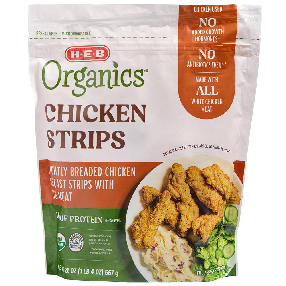 H-E-B Organics Frozen Lightly Breaded Chicken Strips, 20 oz