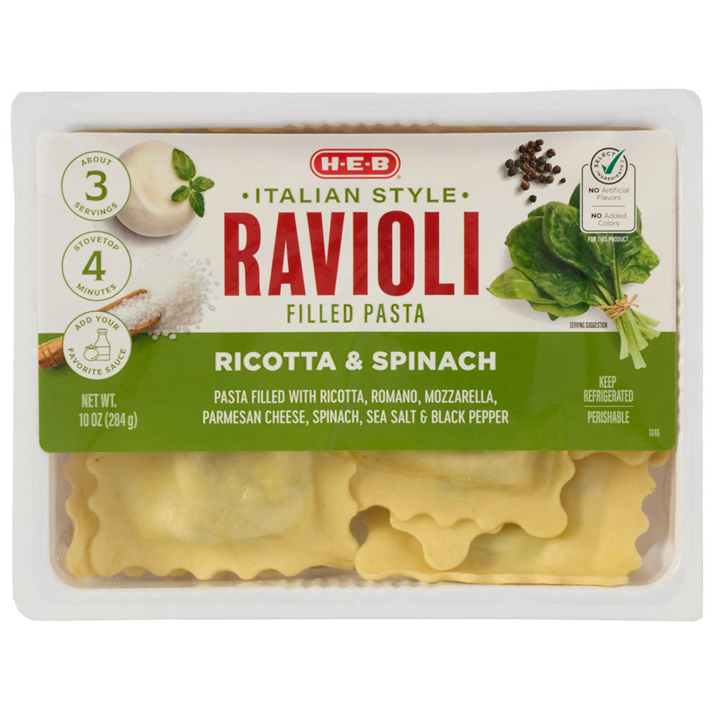 H-E-B Italian-Style Ravioli Filled Pasta - Ricotta & Spinach, 10 oz