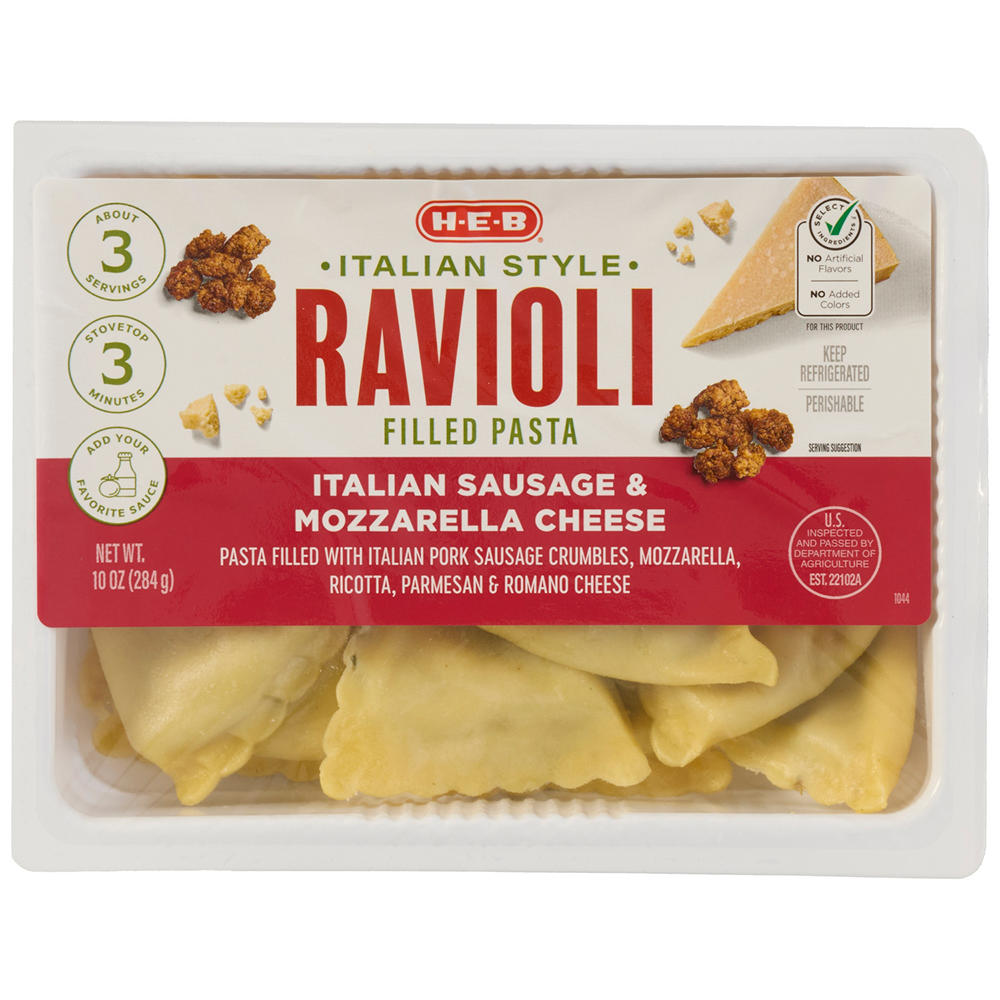 H-E-B Italian-Style Ravioli Filled Pasta - Sausage & Mozzarella, 10 oz