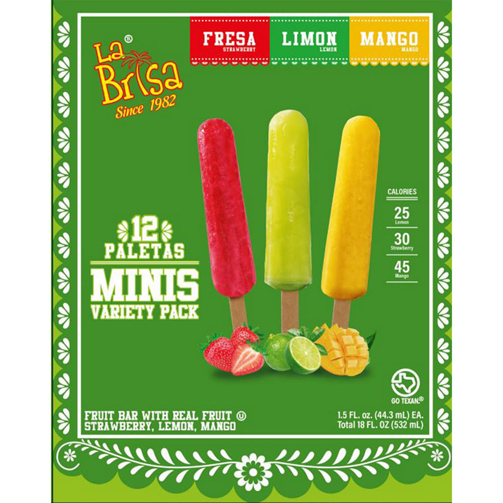 La Brisa Minis Paletas Fruit Variety Pack - Fresa, Limon & Mango, 12 ct