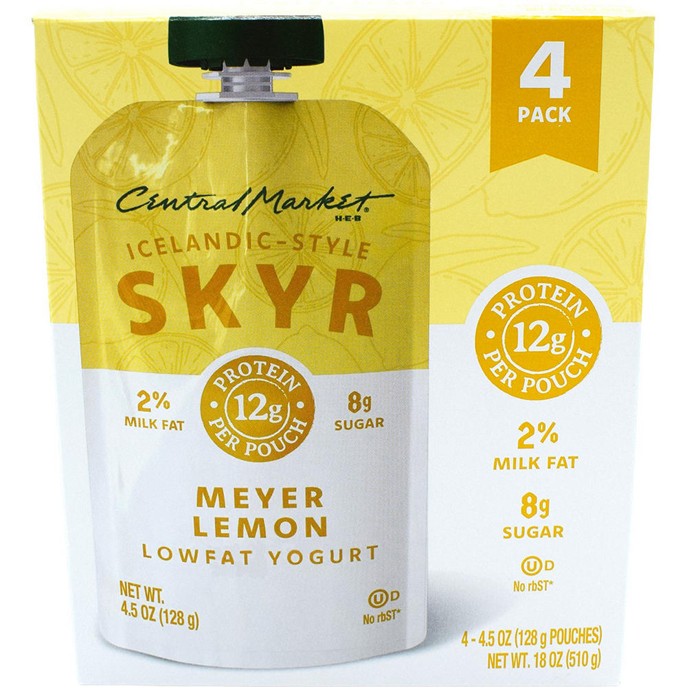 Central Market 12g Protein Skyr Lowfat Yogurt Pouch - Meyer Lemon, 4 ct
