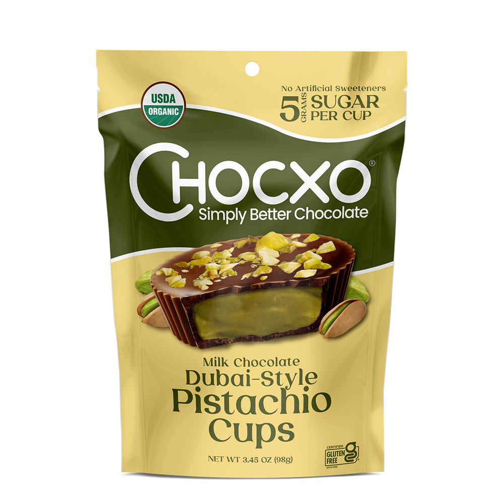 Chocxo Organic Milk Chocolate Dubai-Style Pistachio Cups, 3.45 oz