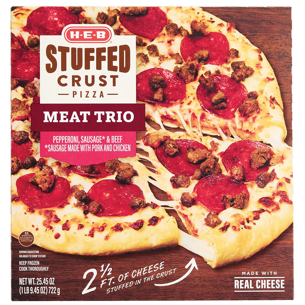H-E-B Stuffed Crust Meat Trio Frozen Pizza, 25.45 oz