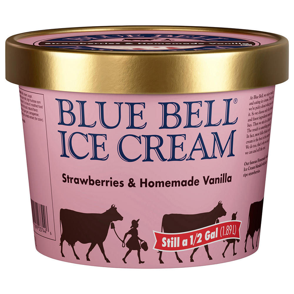 Blue Bell Strawberries & Homemade Vanilla Ice Cream, 1/2 gal