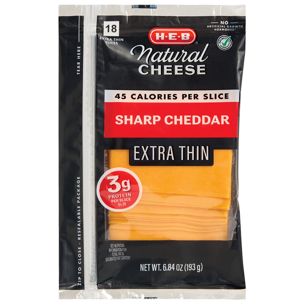 H-E-B Sharp Cheddar Sliced Cheese, Extra Thin, 6.84 oz