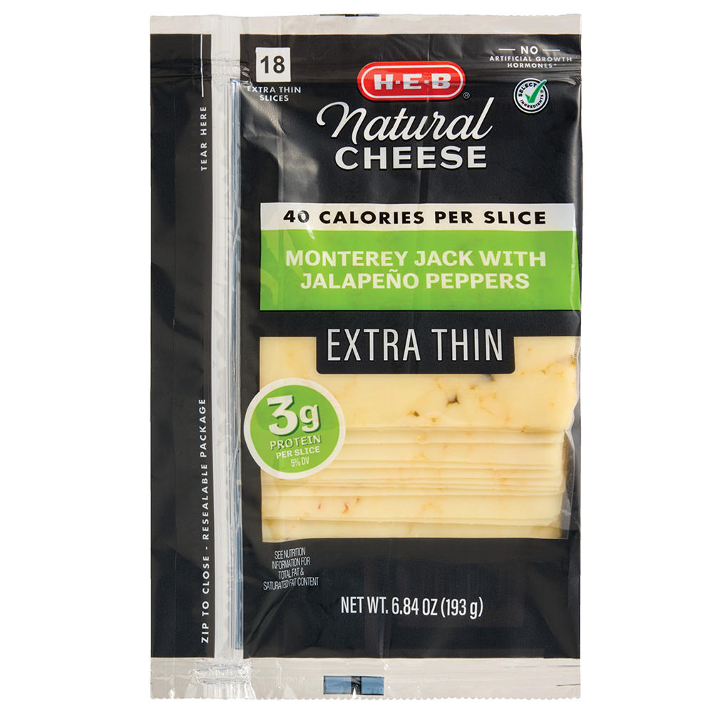 H-E-B Pepper Jack Sliced Cheese, Extra Thin, 6.84 oz