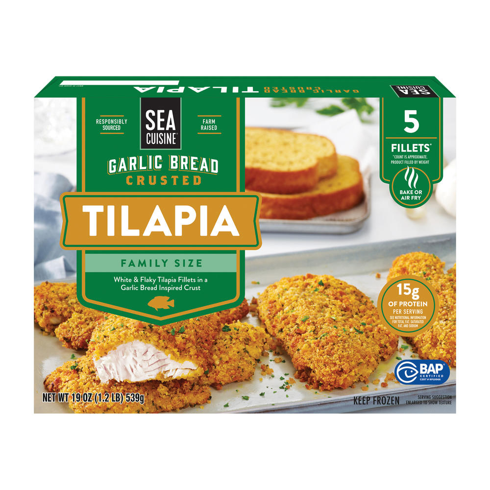 Sea Cuisine Frozen Tilapia Fillets Family Size - Garlic Bread Crusted, 5 ct