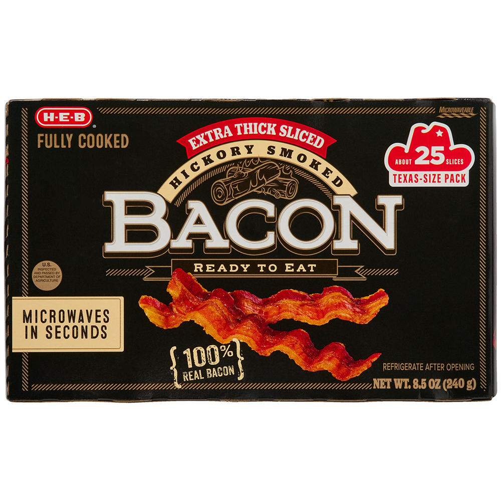 H-E-B Extra Thick Cut Fully Cooked Bacon - Texas-Size Pack, 8.5 oz