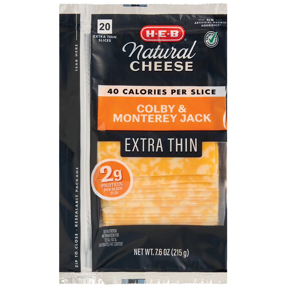 H-E-B Colby Jack Sliced Cheese, Extra Thin, 7.6 oz