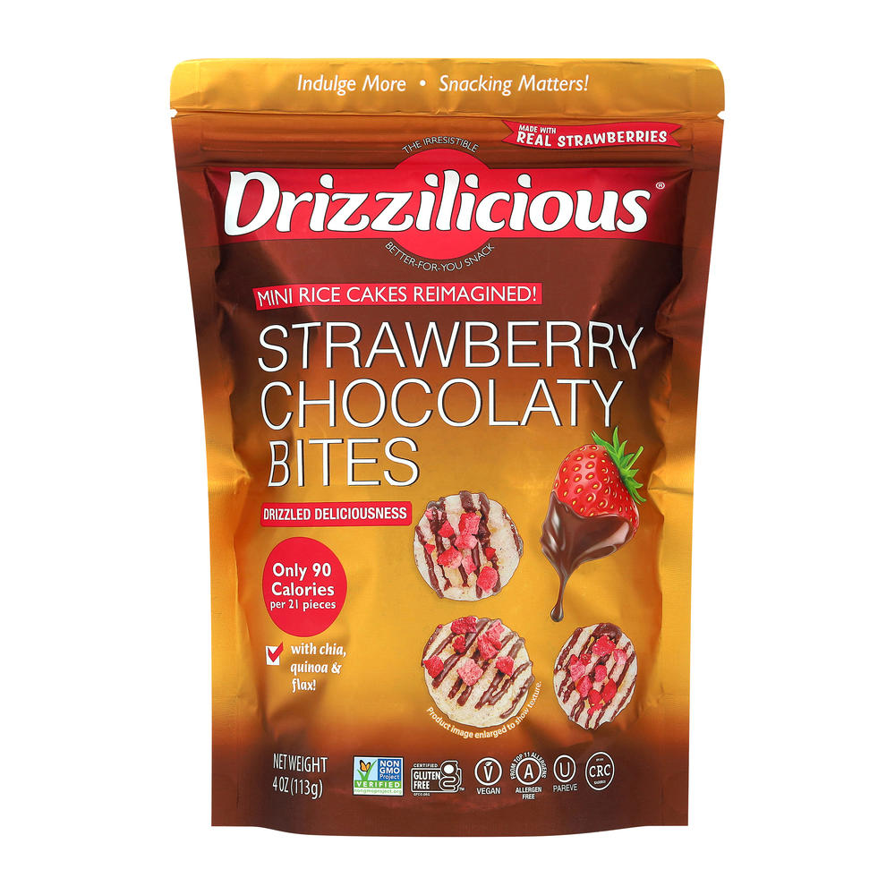 Drizzilicious Mini Rice Cakes - Strawberry Chocolaty Bites, 4 oz