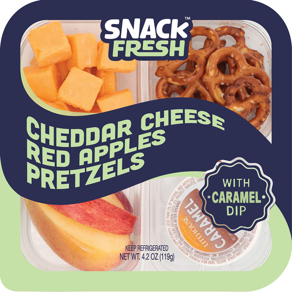 Snack Fresh Mild Cheddar Red Apples Pretzels With Caramel, 4.2 oz