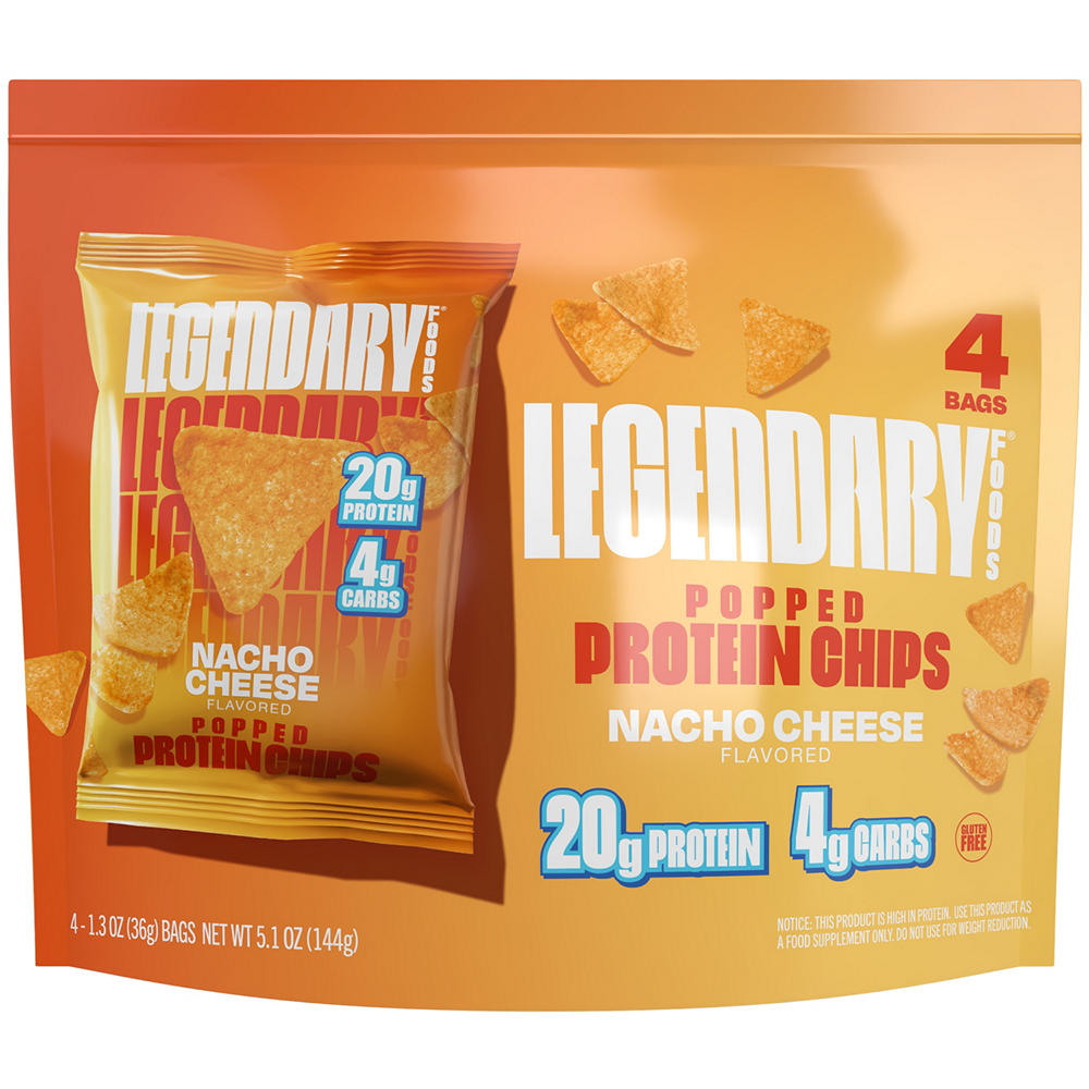 Legendary Foods Nacho Cheese Popped 20g Protein Chips, 4 pk