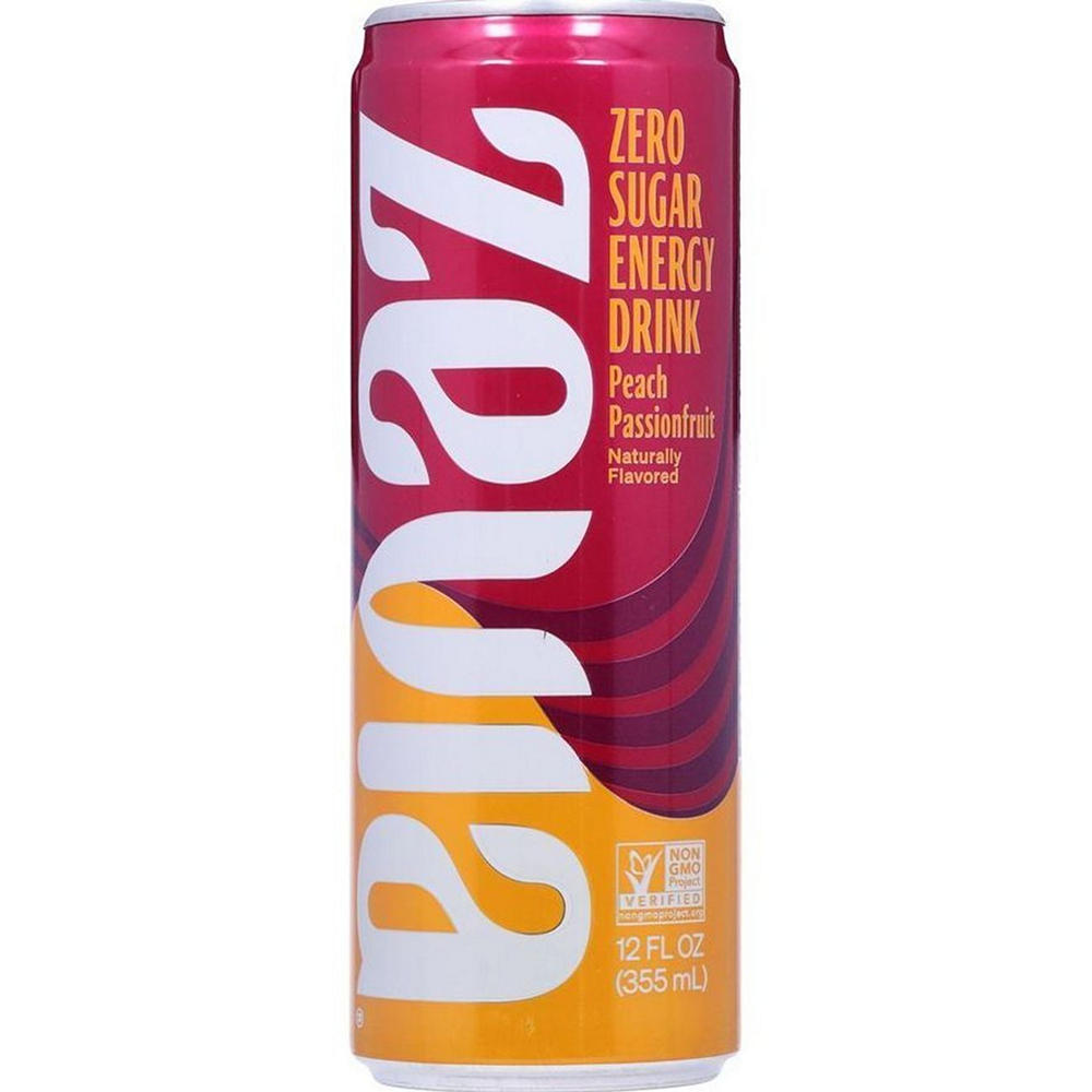 Zevia Zero Sugar Peach Passionfruit Energy Drink, 12 oz
