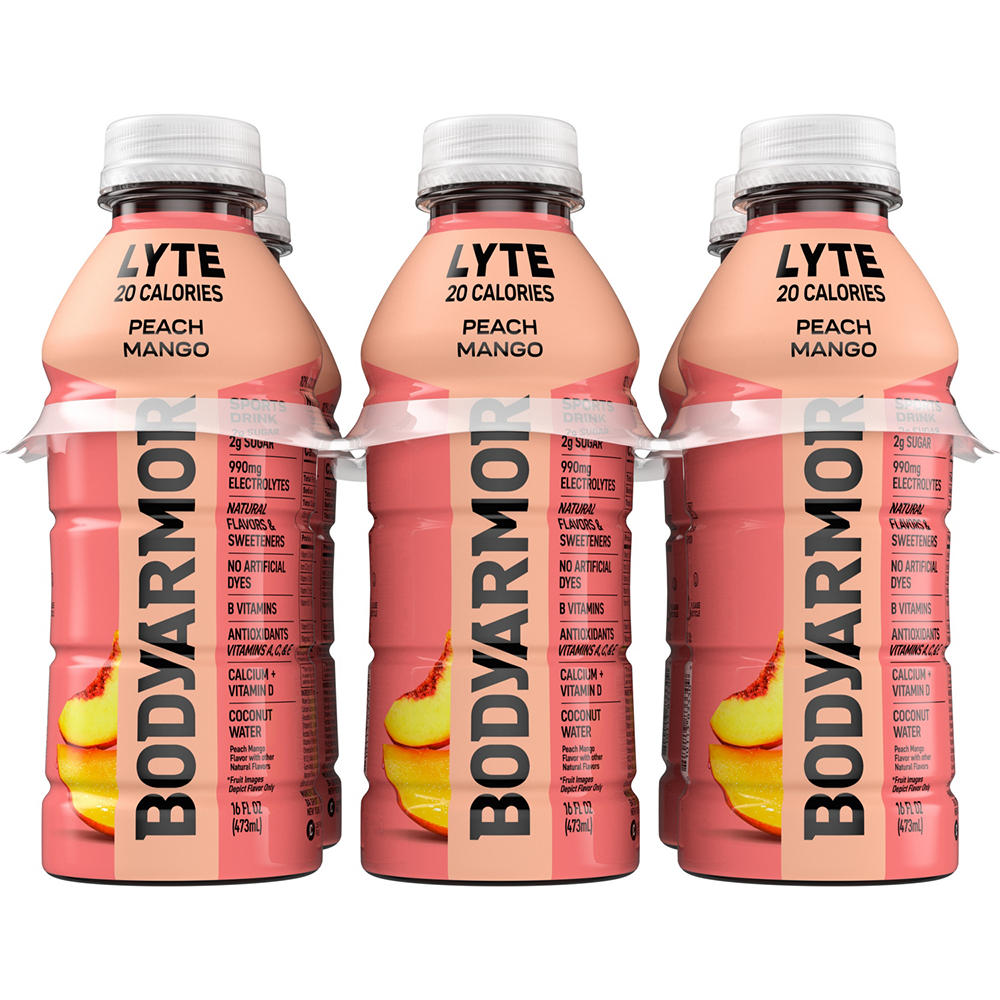 BODYARMOR Lyte Peach Mango Electrolyte Sports Drink 6 pk Bottles, 16 oz