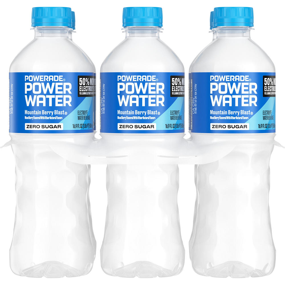 Powerade Zero Sugar Power Water Mountain Berry Blast Electrolyte Beverage 6 pk Bottles, 16.9 oz