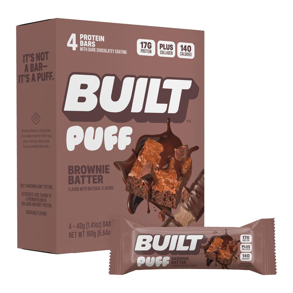 BUILT Puff Brownie Batter - 17g Protein Bar, 4 ct