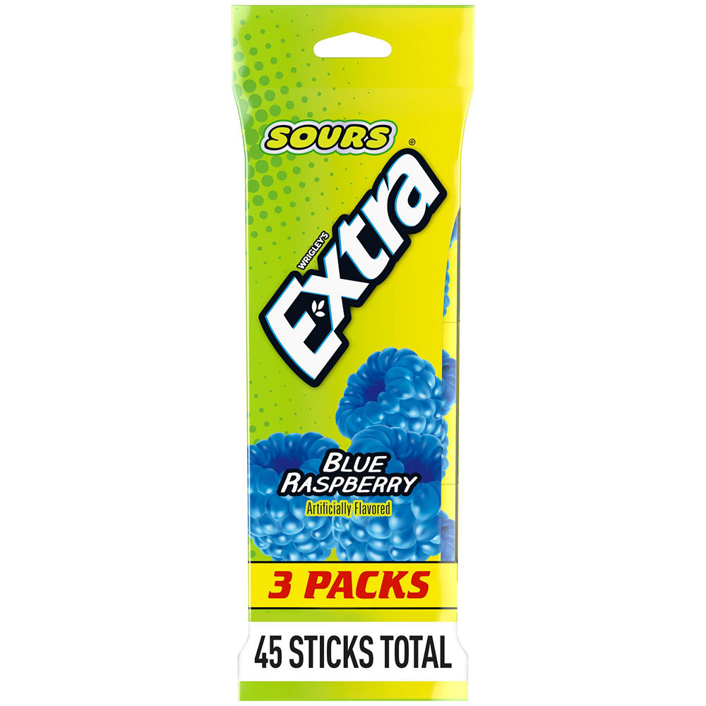 Extra Sours Blue Raspberry Gum, 3 pk