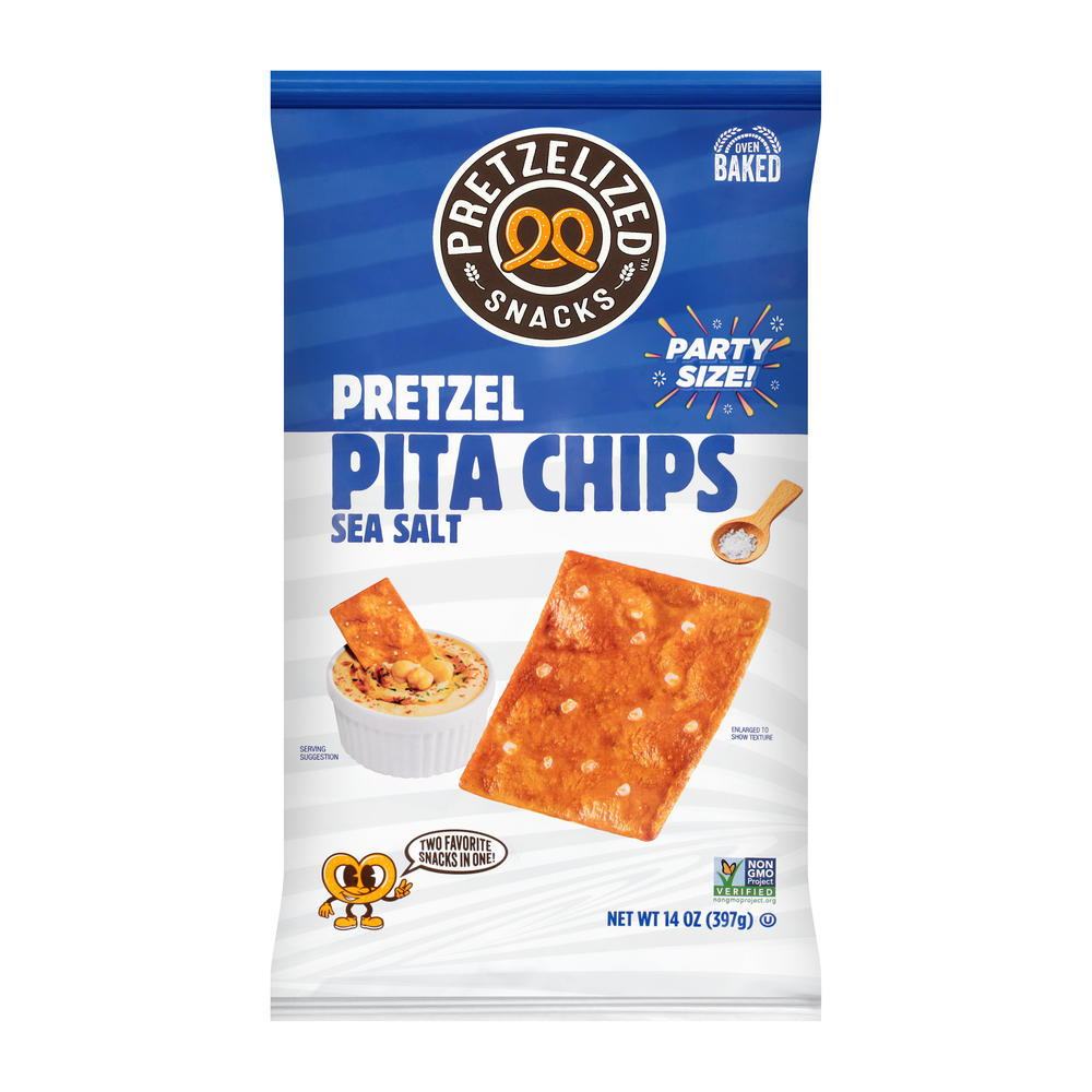 Pretzelized Snacks Pretzel Pita Chips Party Size - Sea Salt, 14 oz