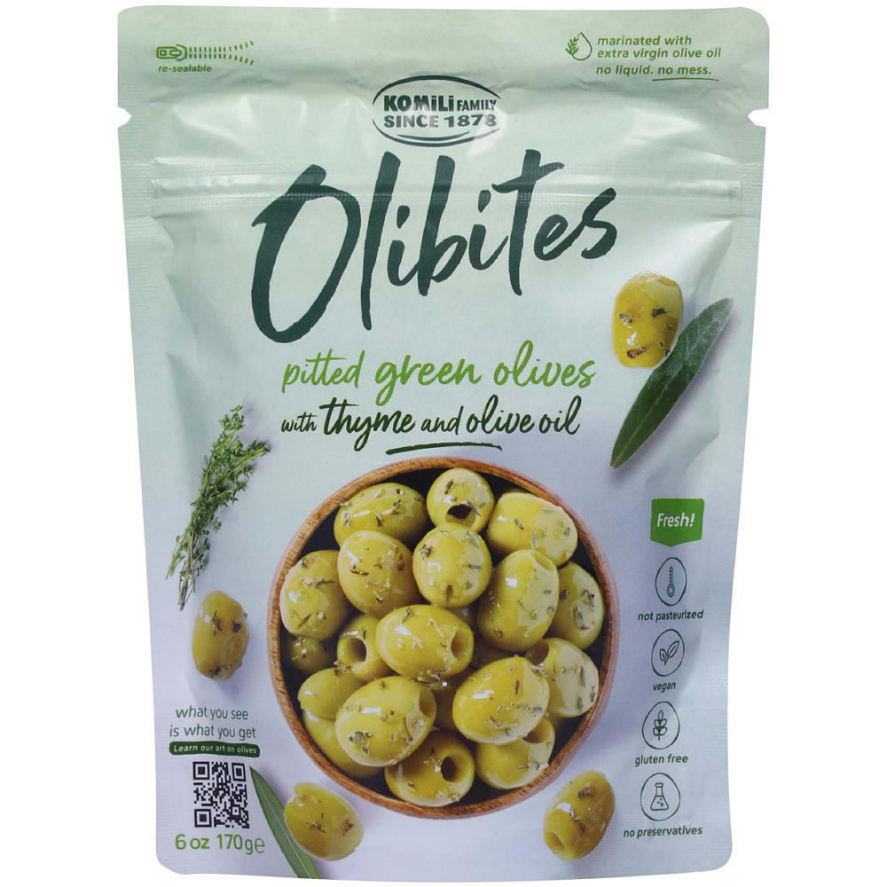 Olibites Pitted Green Olives with Thyme and Olive Oil, 6 oz