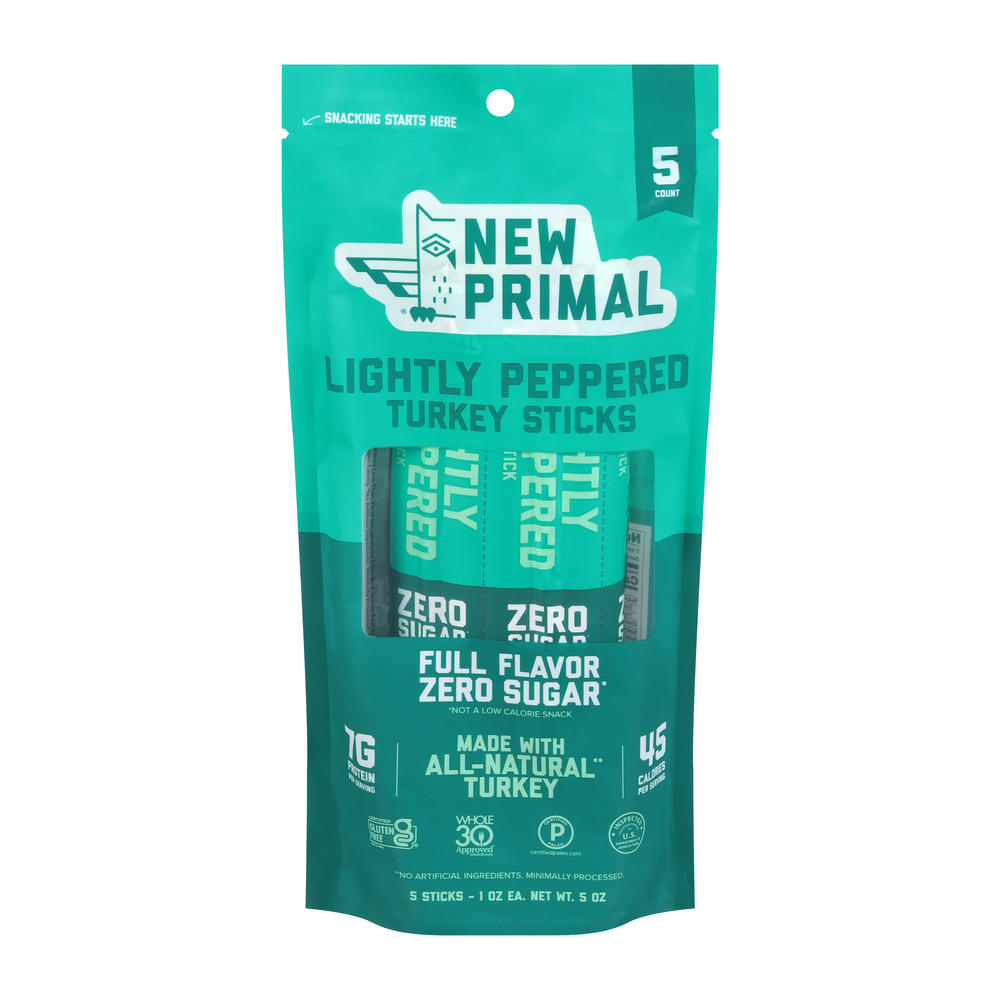 New Primal 7g Protein Lightly Peppered All Natural Turkey Sticks, 5 ct