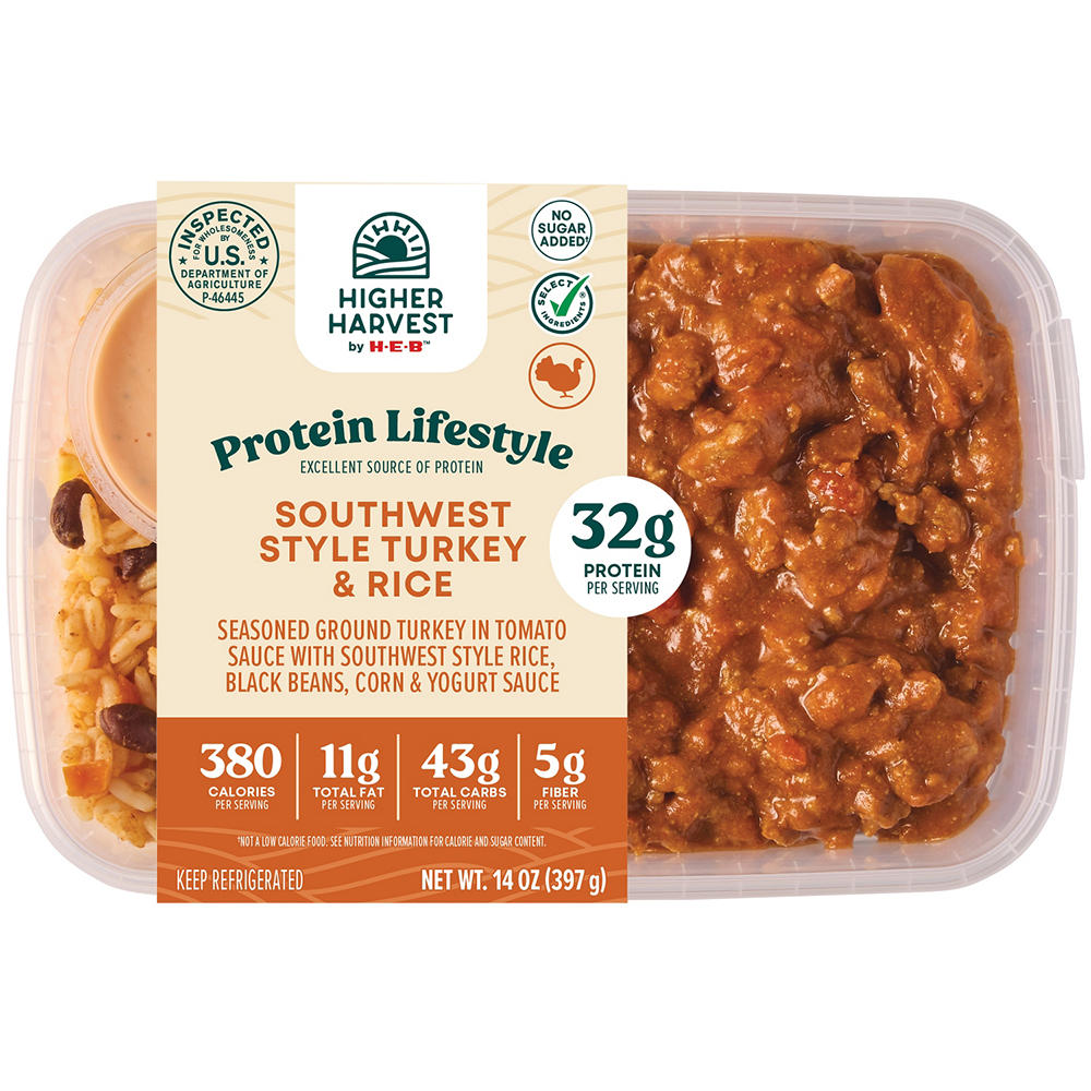 Higher Harvest by H-E-B 32g Protein Lifestyle Meal - Southwest Style Turkey & Rice, 14 oz