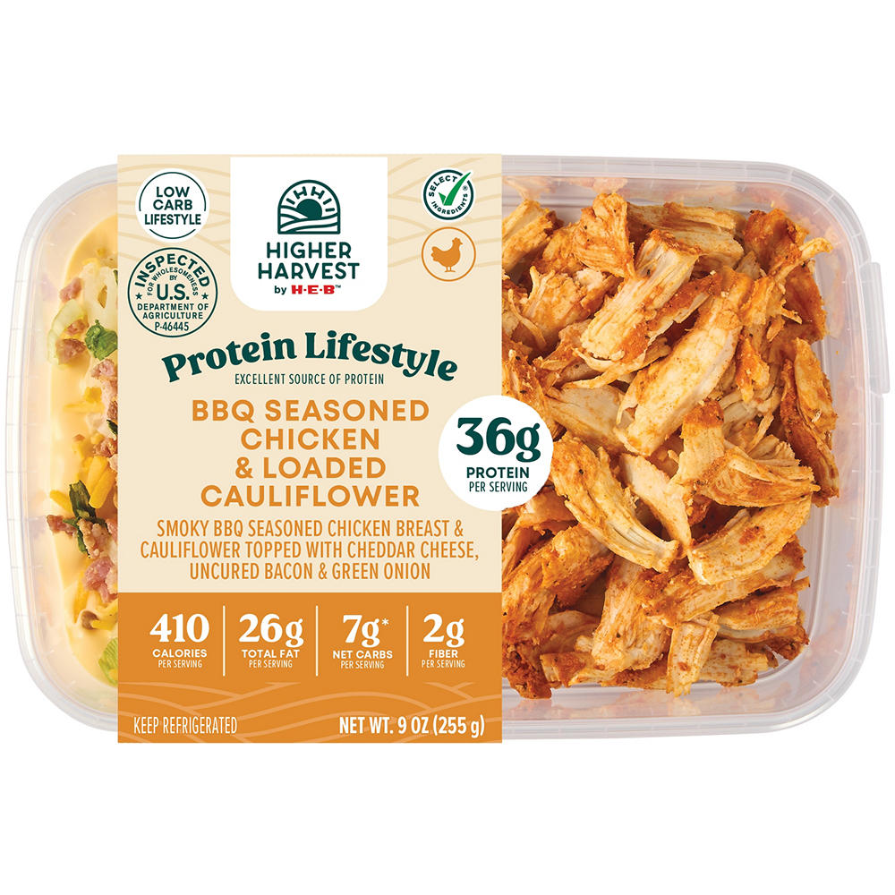 Higher Harvest by H-E-B 36g Protein Lifestyle Meal - BBQ Chicken & Loaded Cauliflower, 9 oz