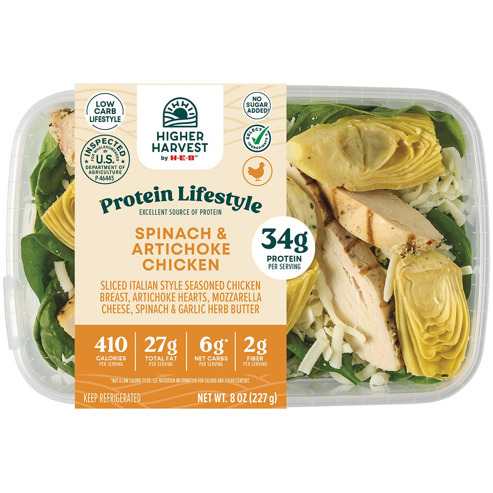 Higher Harvest by H-E-B 34g Protein Lifestyle Meal - Spinach & Artichoke Chicken, 8 oz