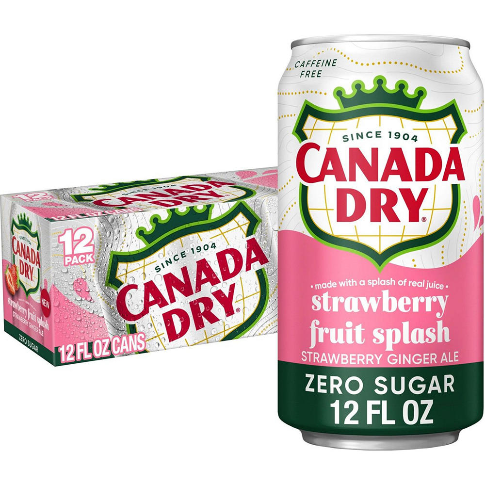 Canada Dry Zero Sugar Fruit Splash Strawberry Ginger Ale Soda 12 pk Cans, 12 oz