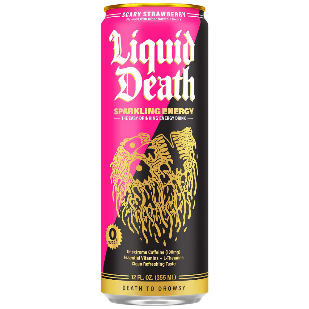 Liquid Death Zero Sugar Scary Strawberry Sparkling Energy Drink, 12 oz