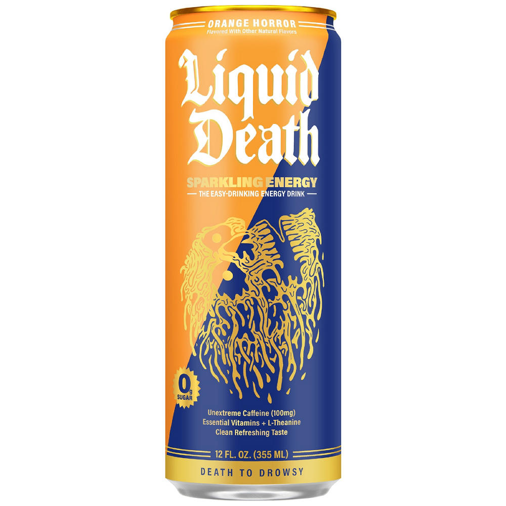 Liquid Death Zero Sugar Orange Horror Orange Cream Sparkling Energy Drink, 12 oz