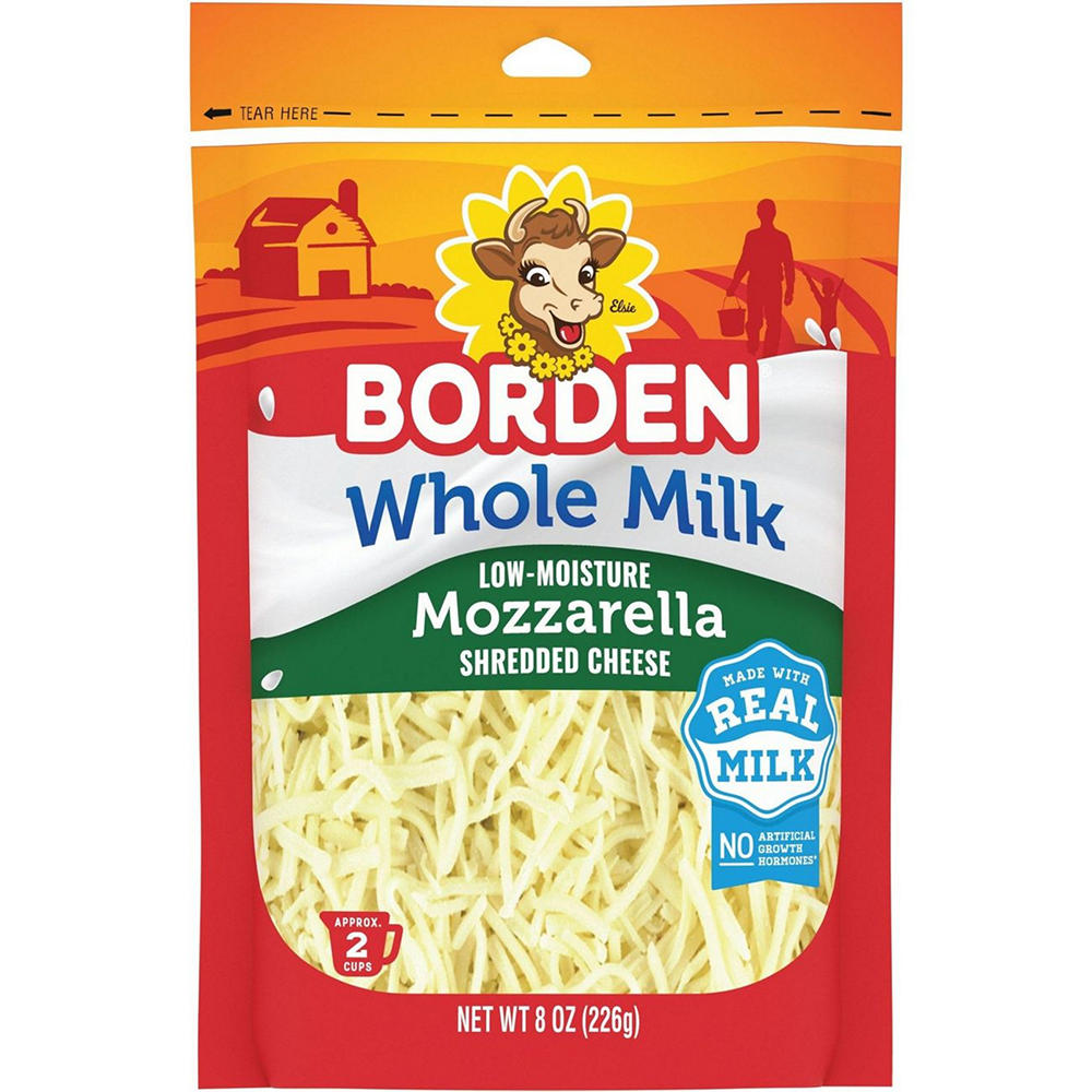Borden Low Moisture Whole Milk Mozzarella Shredded Cheese, 8 oz